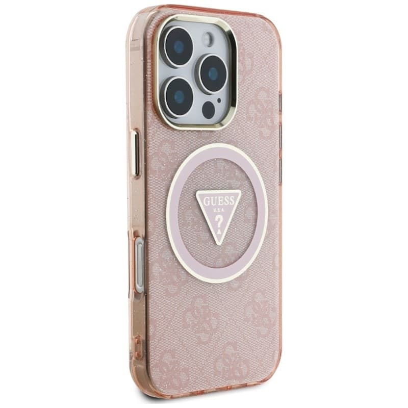 Guess IML Metal Glitter 4G Circle Triangle MagSafe - Case for iPhone 16 Pro (pink) - 4