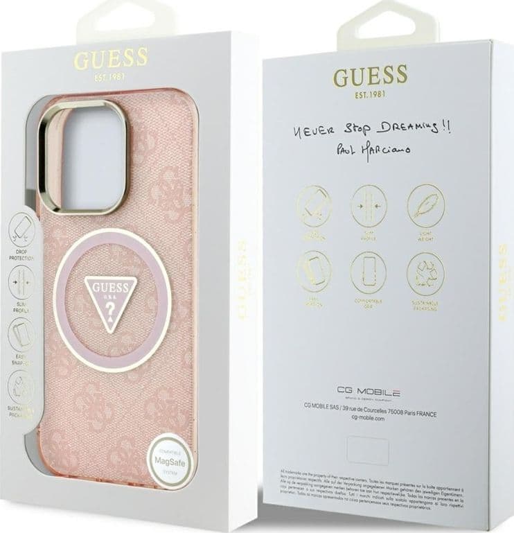 Guess IML Metal Glitter 4G Circle Triangle MagSafe - Case for iPhone 16 Pro (pink) - 8
