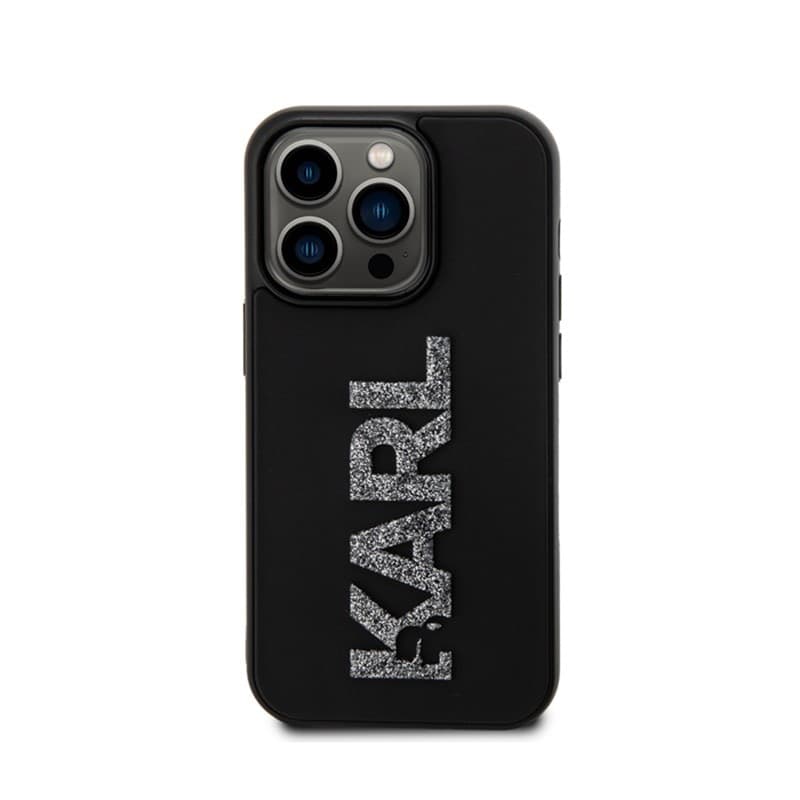 Karl Lagerfeld 3D Rubber Glitter Logo - Case for iPhone 15 Pro (Black) - 3