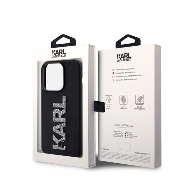 Karl Lagerfeld 3D Rubber Glitter Logo - Case for iPhone 15 Pro (Black) - 8