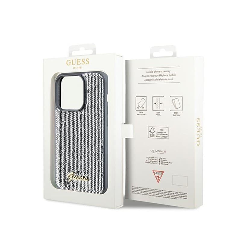 Guess Sequin Script Metal - Case for iPhone 14 Pro (Silver) - 8