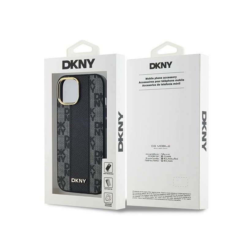 DKNY Leather Checkered Mono Pattern MagSafe - Case for iPhone 15 / 14 / 13 (Black) - 8