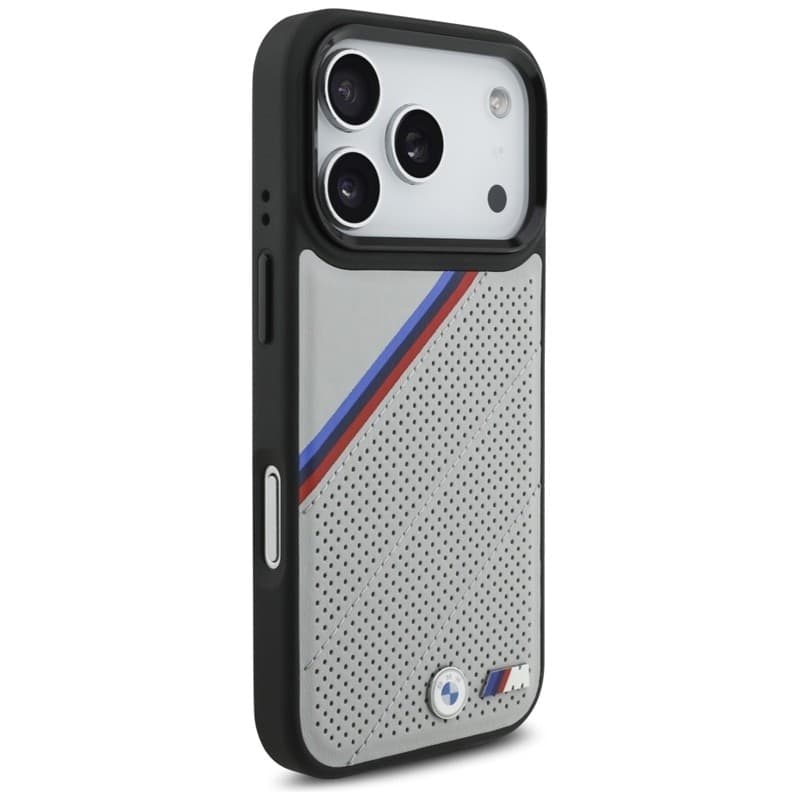 Custodia MagSafe per iPhone 17 Pro con logo in metallo tricolore BMW M (grigio) - 4