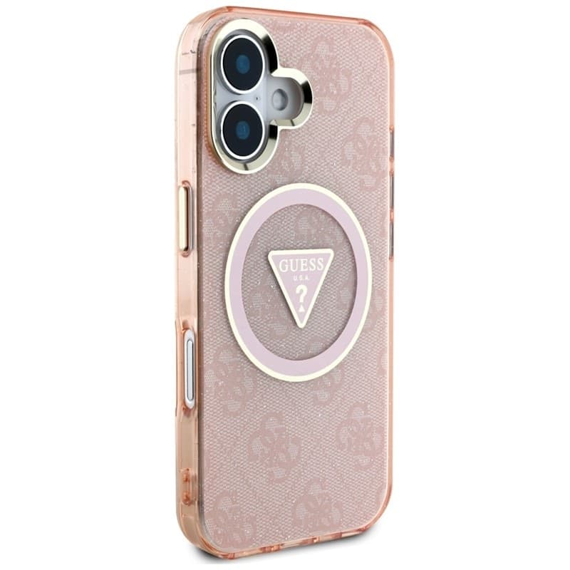 Guess IML Metal Glitter 4G Circle Triangle MagSafe - Case for iPhone 16 (pink) - 4