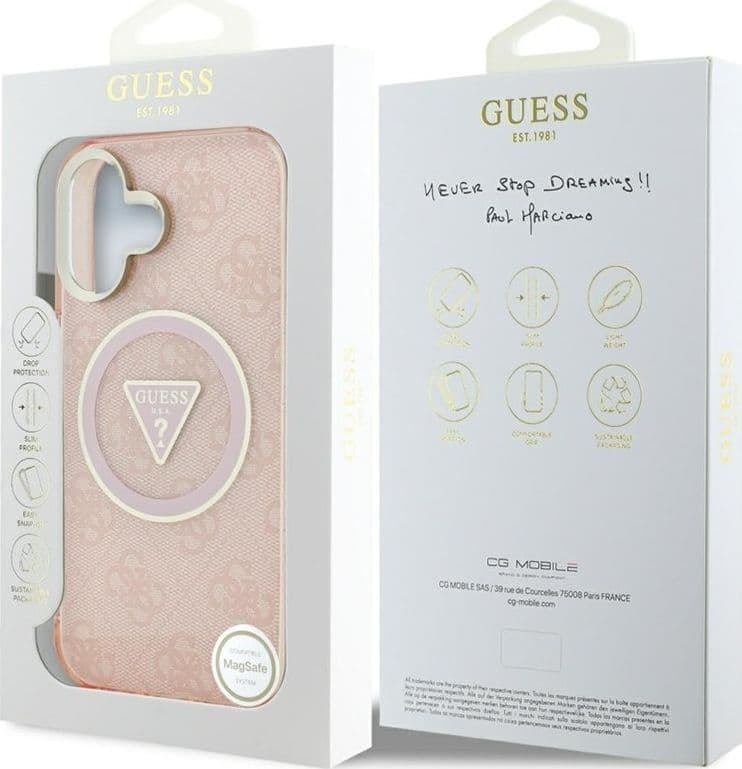 Guess IML Metal Glitter 4G Circle Triangle MagSafe - Case for iPhone 16 (pink) - 8
