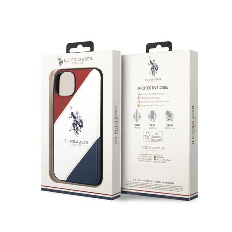 US Polo Assn Tricolor Embossed - Case for iPhone 14 (White) - 7