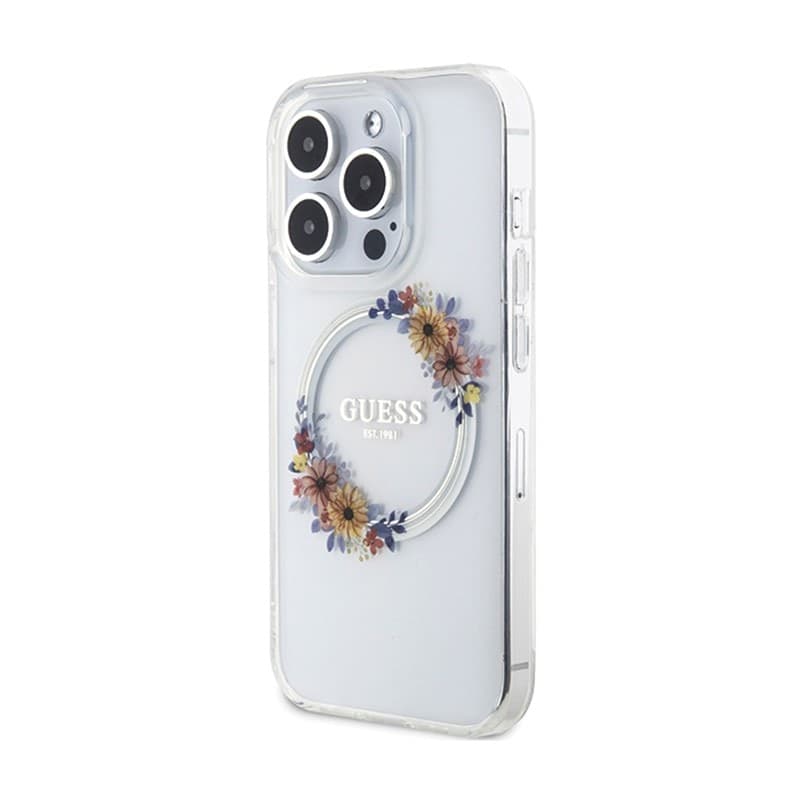 Guess IML Flowers Wreath MagSafe - Case iPhone 15 Pro Max (Clear) - 2