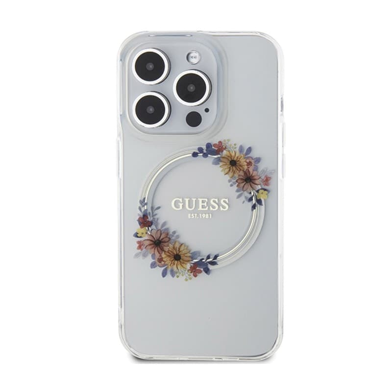 Guess IML Flowers Wreath MagSafe - Case iPhone 15 Pro Max (Clear) - 3