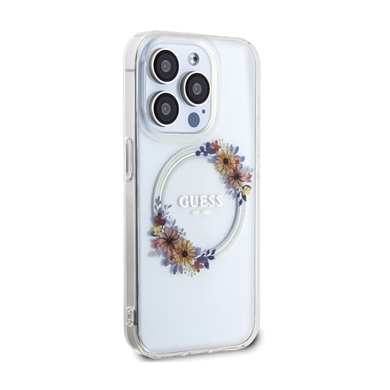 Guess IML Flowers Wreath MagSafe - Case iPhone 15 Pro Max (Clear) - 4