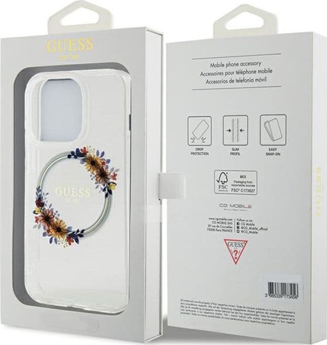 Guess IML Flowers Wreath MagSafe - Case iPhone 15 Pro Max (Clear) - 8