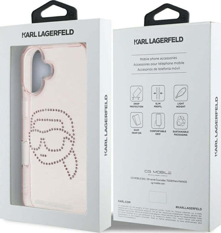 Karl Lagerfeld IML Rhinestones Karl Head - Case for iPhone 16 (pink) - 8