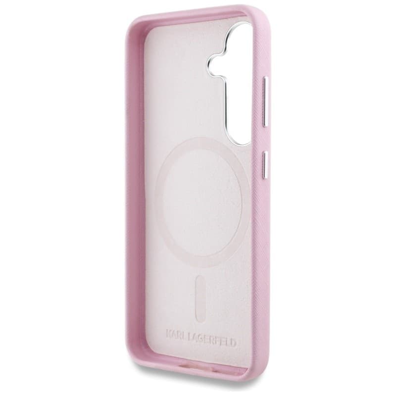Karl Lagerfeld Saffiano Full Wrapped Elongated Metal Logo MagSafe - Case for Samsung Galaxy S25+ (pink) - 7