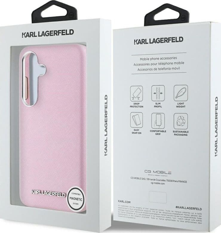 Karl Lagerfeld Saffiano Full Wrapped Elongated Metal Logo MagSafe - Case for Samsung Galaxy S25+ (pink) - 8