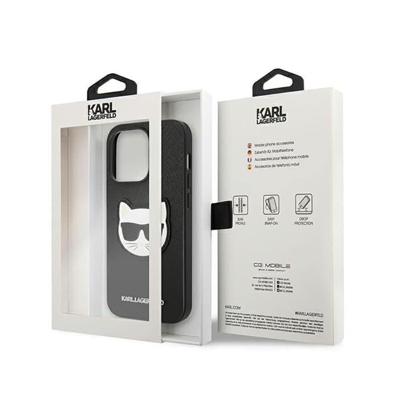 Karl Lagerfeld Saffiano Choupette Head Patch Case - Case for iPhone 14 Pro (Black) - 8