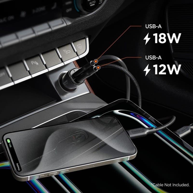 Spigen Essential EV302 - Car Charger 2x USB-A 30W (Black) - 6