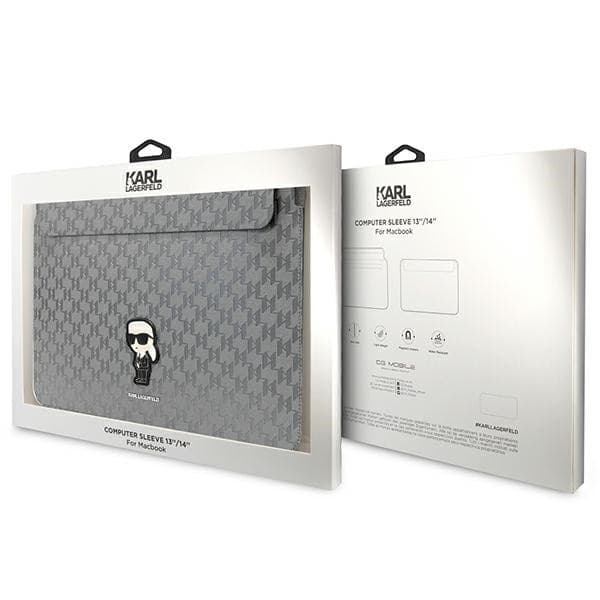 Karl Lagerfeld NFT Saffiano Monogram Ikonik Karl Sleeve - 14" Notebook Case (Silver) - 4
