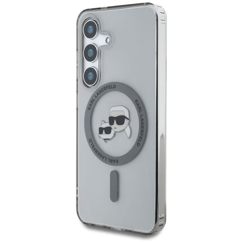 Karl Lagerfeld Button Karl & Choupette Heads Printed Logo MagSafe - Case for Samsung Galaxy S25+ (Black) - 2