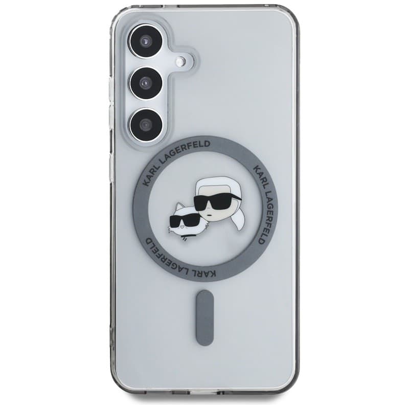 Karl Lagerfeld Button Karl & Choupette Heads Printed Logo MagSafe - Case for Samsung Galaxy S25+ (Black) - 3