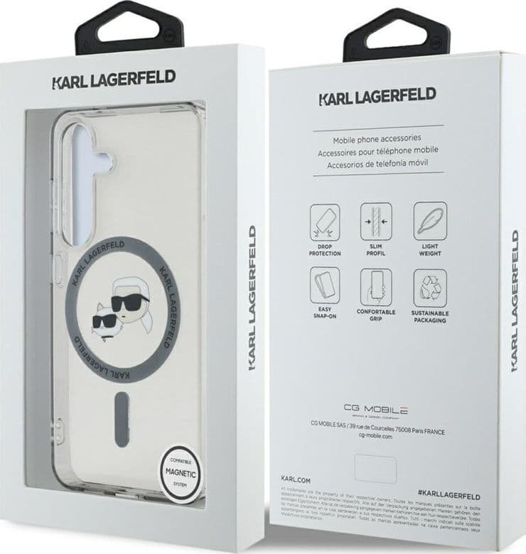 Karl Lagerfeld Button Karl & Choupette Heads Printed Logo MagSafe - Case for Samsung Galaxy S25+ (Black) - 8