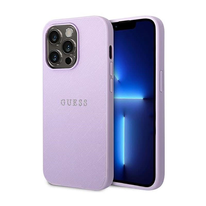 Guess Saffiano Metal Logo Stripes - Case for iPhone 14 Pro (Lilac) - 2