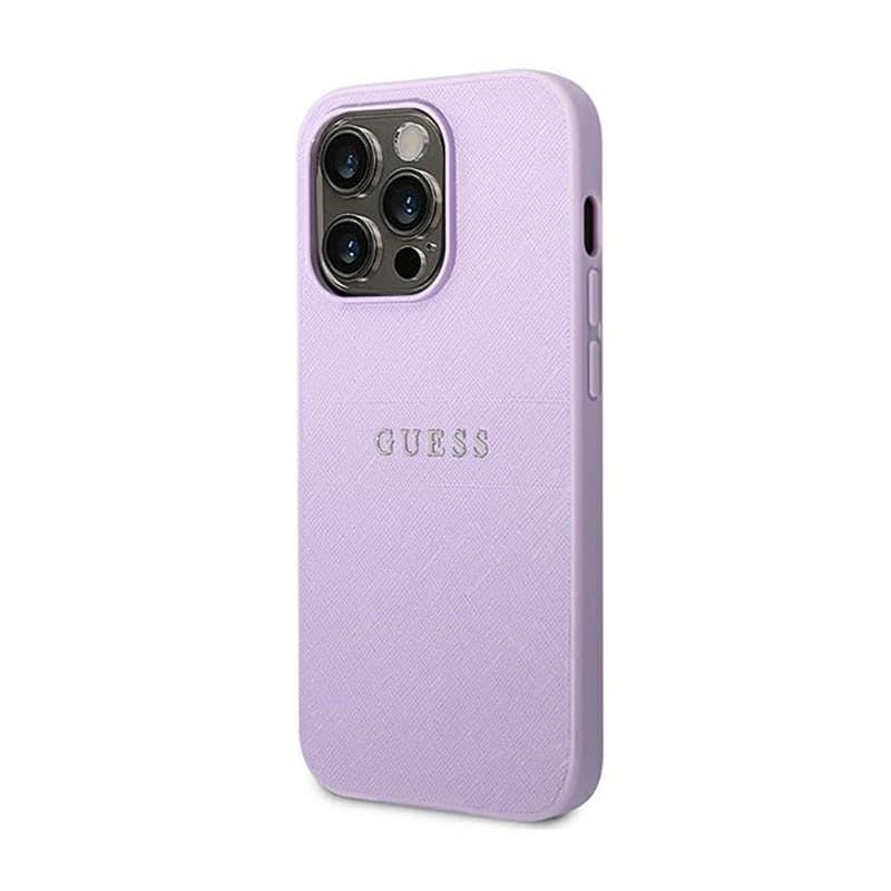 Guess Saffiano Metal Logo Stripes - Case for iPhone 14 Pro (Lilac) - 3