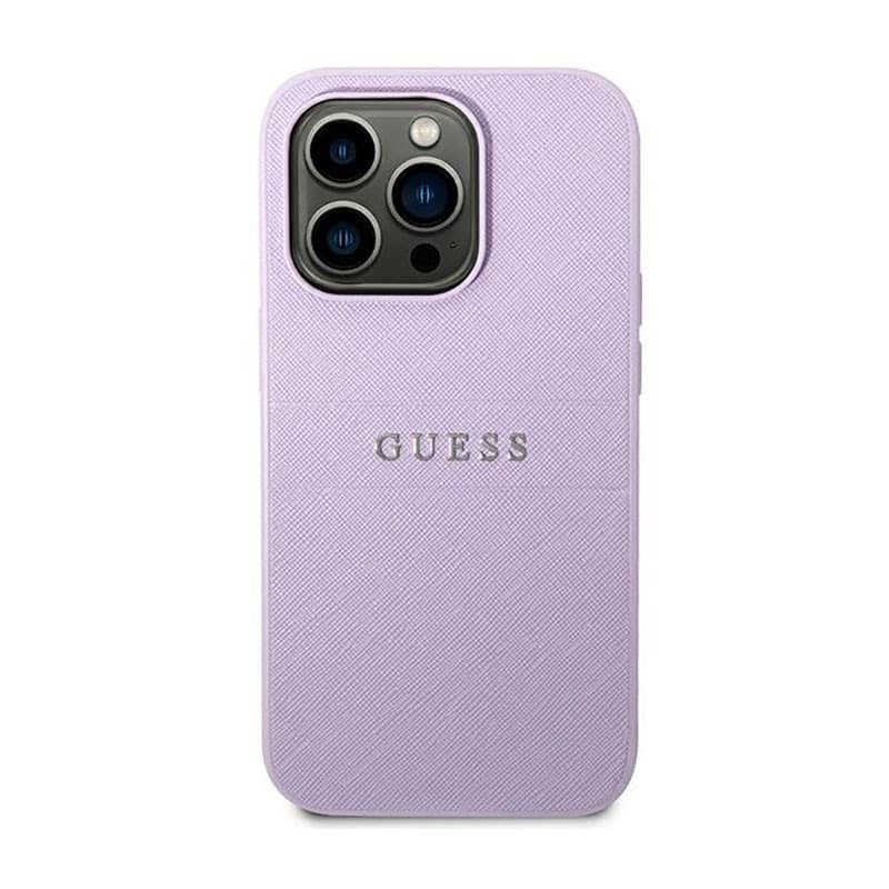 Guess Saffiano Metal Logo Stripes - Case for iPhone 14 Pro (Lilac) - 4