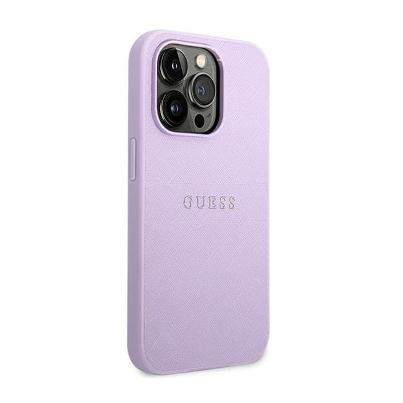 Guess Saffiano Metal Logo Stripes - Case for iPhone 14 Pro (Lilac) - 5