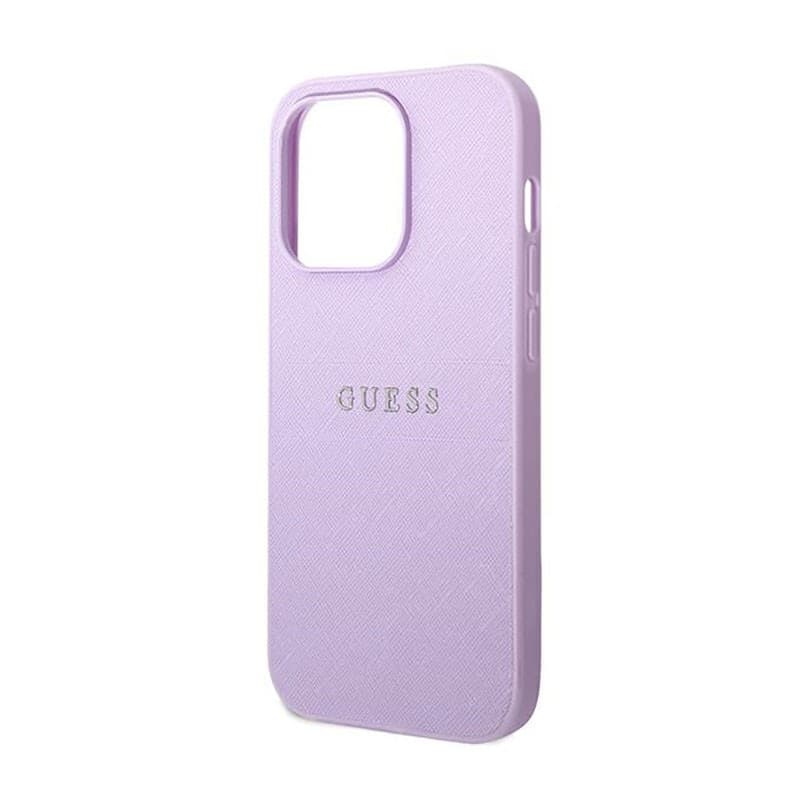 Guess Saffiano Metal Logo Stripes - Case for iPhone 14 Pro (Lilac) - 7