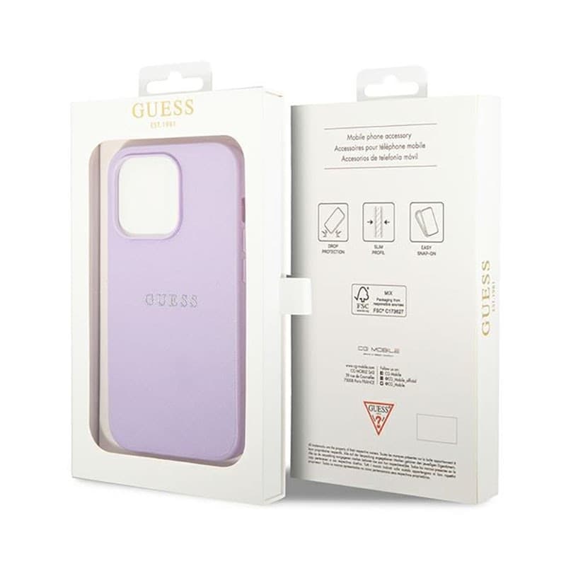 Guess Saffiano Metal Logo Stripes - Case for iPhone 14 Pro (Lilac) - 9