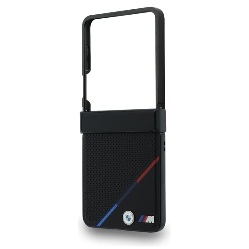 Custodia per Samsung Galaxy Z Flip 8 in pelle BMW M traforata con strisce tricolore e logo in metallo MagSafe (nera) - 5