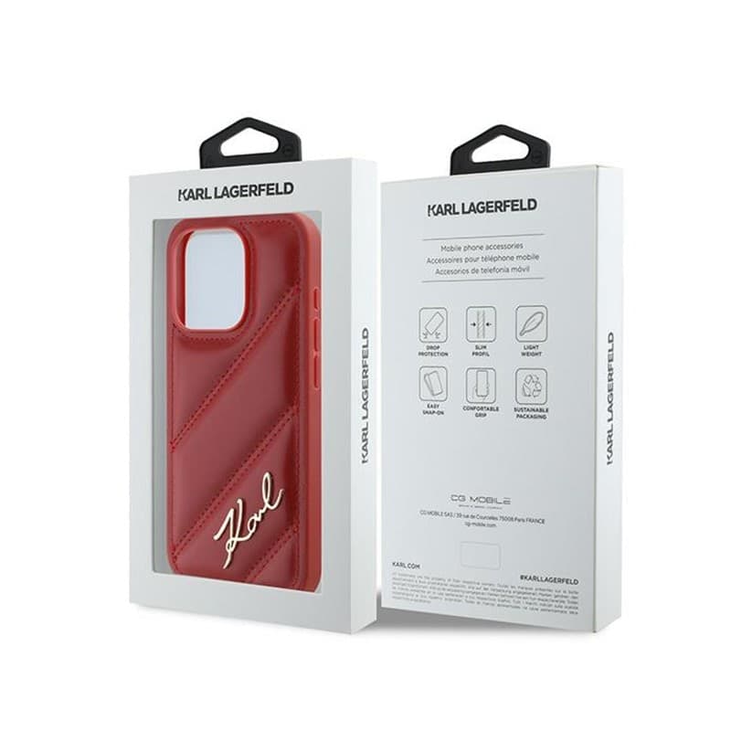 Karl Lagerfeld Diagonal Quilted Script - Case for iPhone 15 Pro Max (Red) - 8