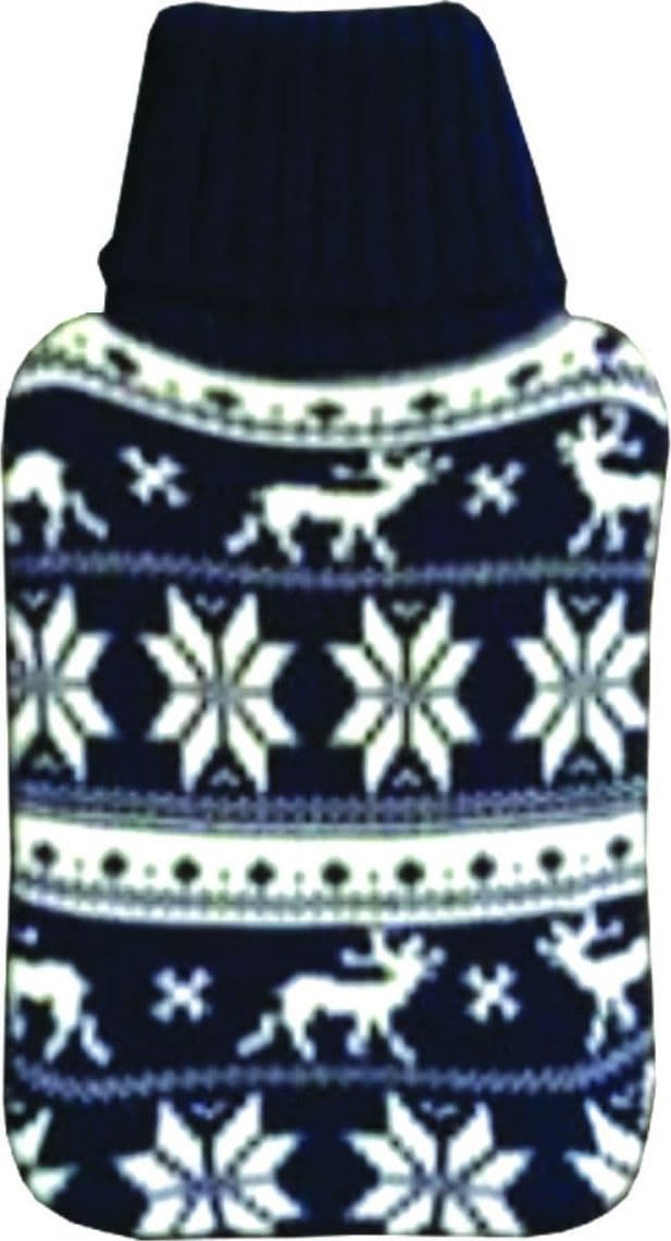 Borsa acqua calda norway  blu 2 lt gomma rivestita con  maglia decorata - 4