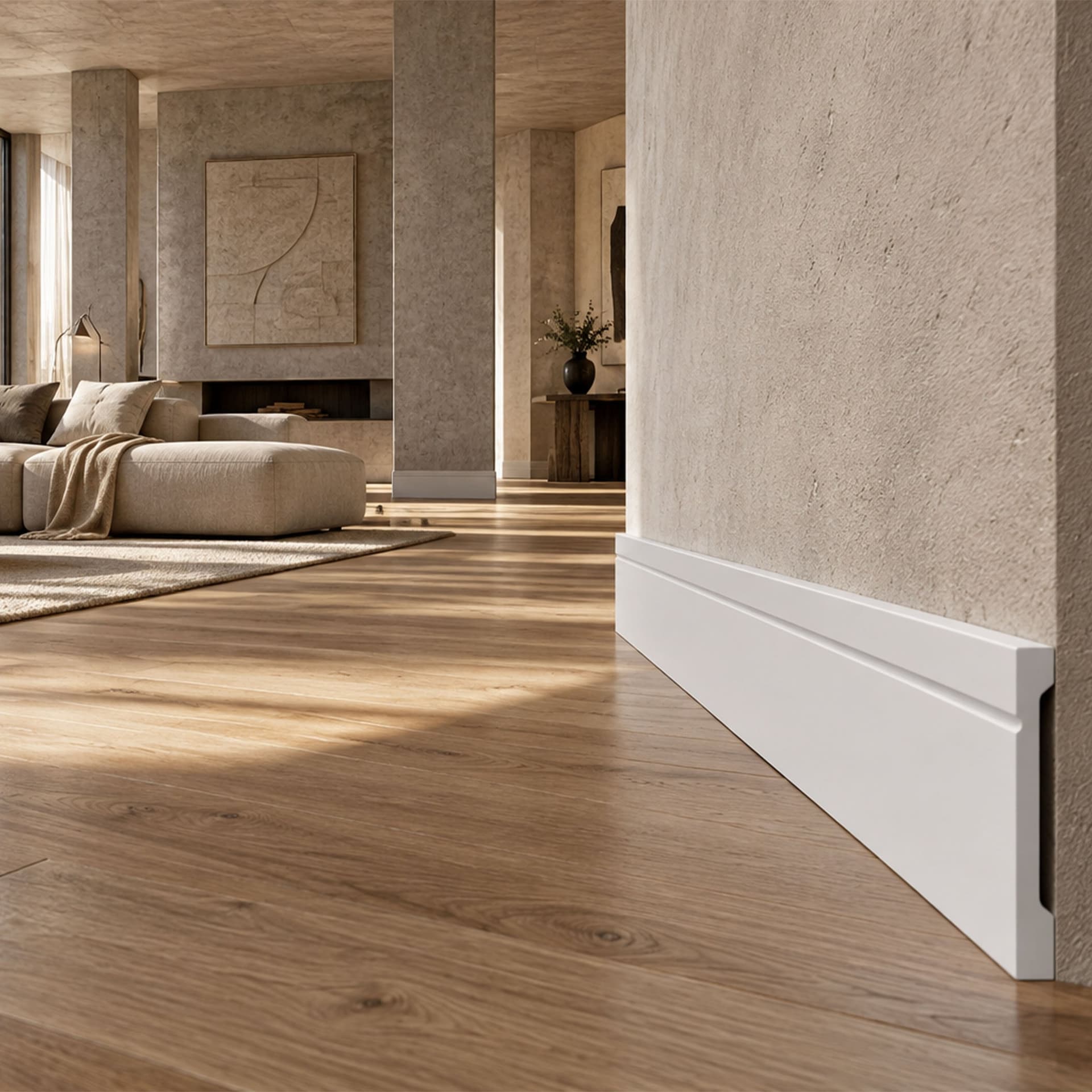Pacco da 112ML di Battiscopa SQUADRATO BIANCO Passacavo ELEGANT 130x15mm in POLIMERI - Polistrutturato - 2