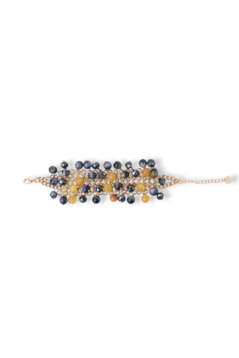 Bracciale in metallo con charms e dettagli in vetro blu e giallo | MYA ACCESSORIES - 2
