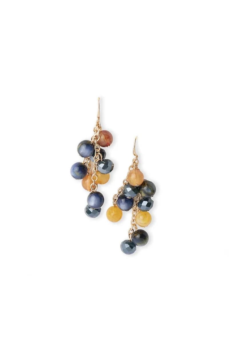 Orecchini pendenti con catene in metallo e pietre in vetro marrone | MYA ACCESSORIES - 2