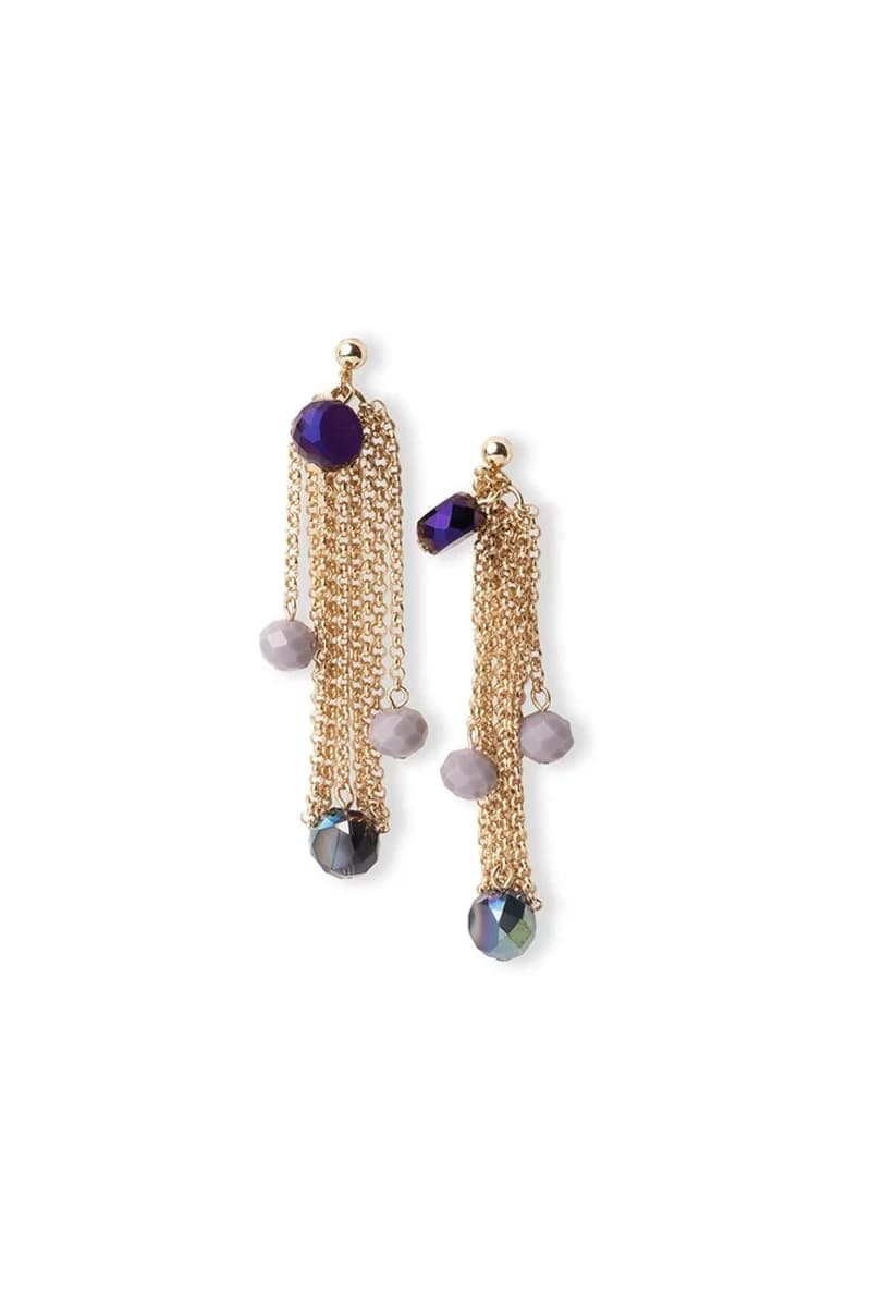 Orecchini pendenti con catene in metallo e pietre in vetro marrone | MYA ACCESSORIES - 2