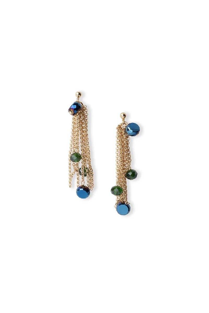 Orecchini pendenti con catene in metallo e pietre in vetro blu | MYA ACCESSORIES - 2