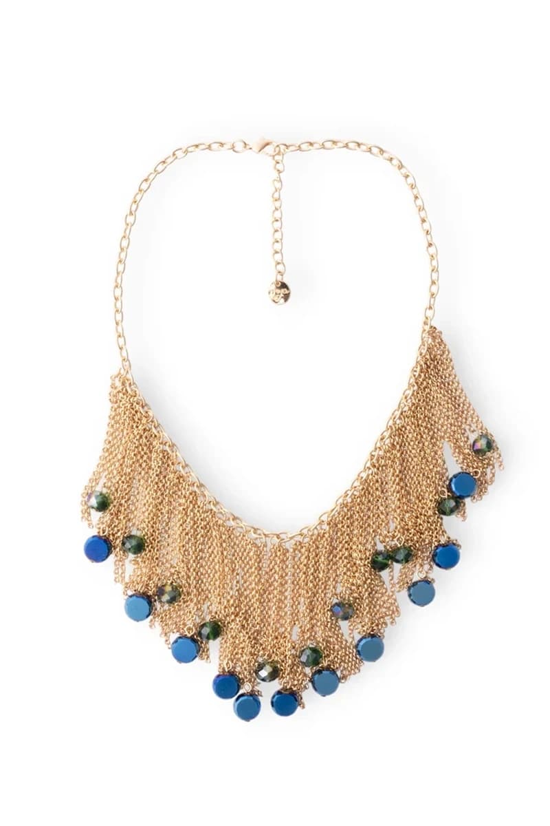 Collana a cascata con catene in metallo e pietre in vetro blu | MYA ACCESSORIES - 2