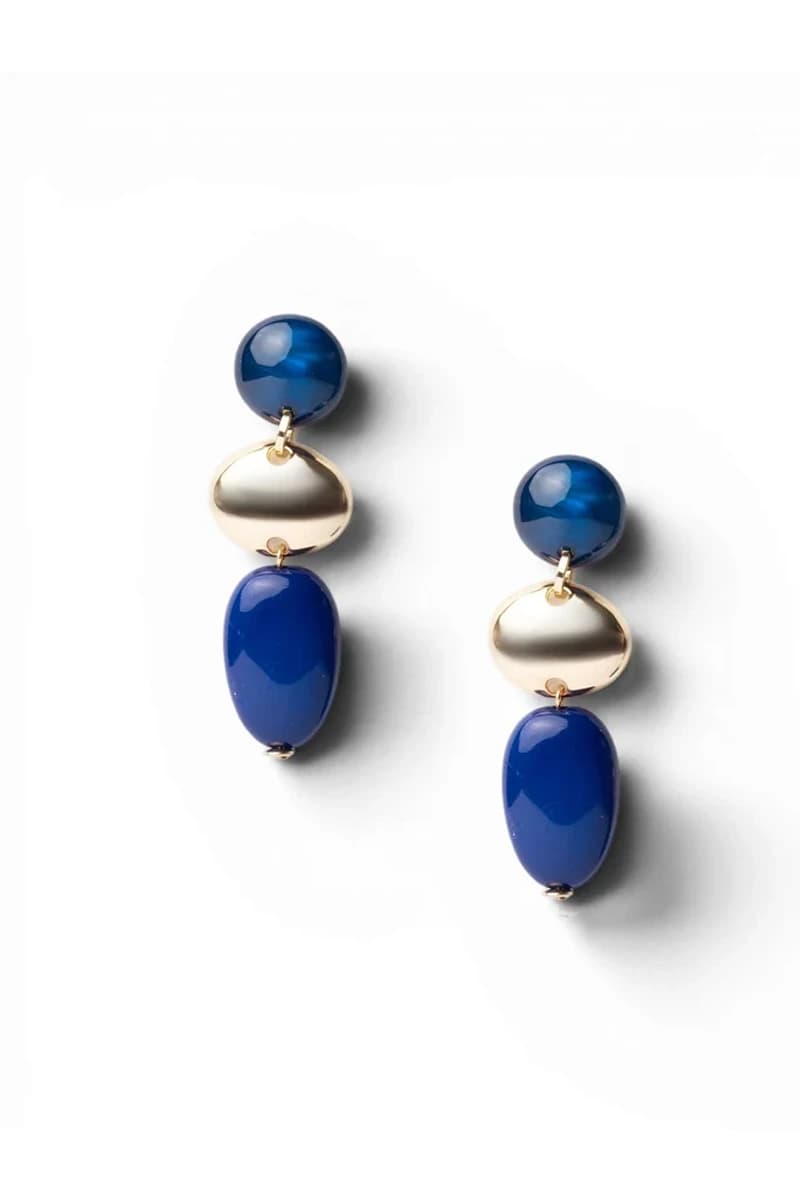 Orecchini pendenti a tre elementi in metallo e resina blu | MYA ACCESSORIES - 2
