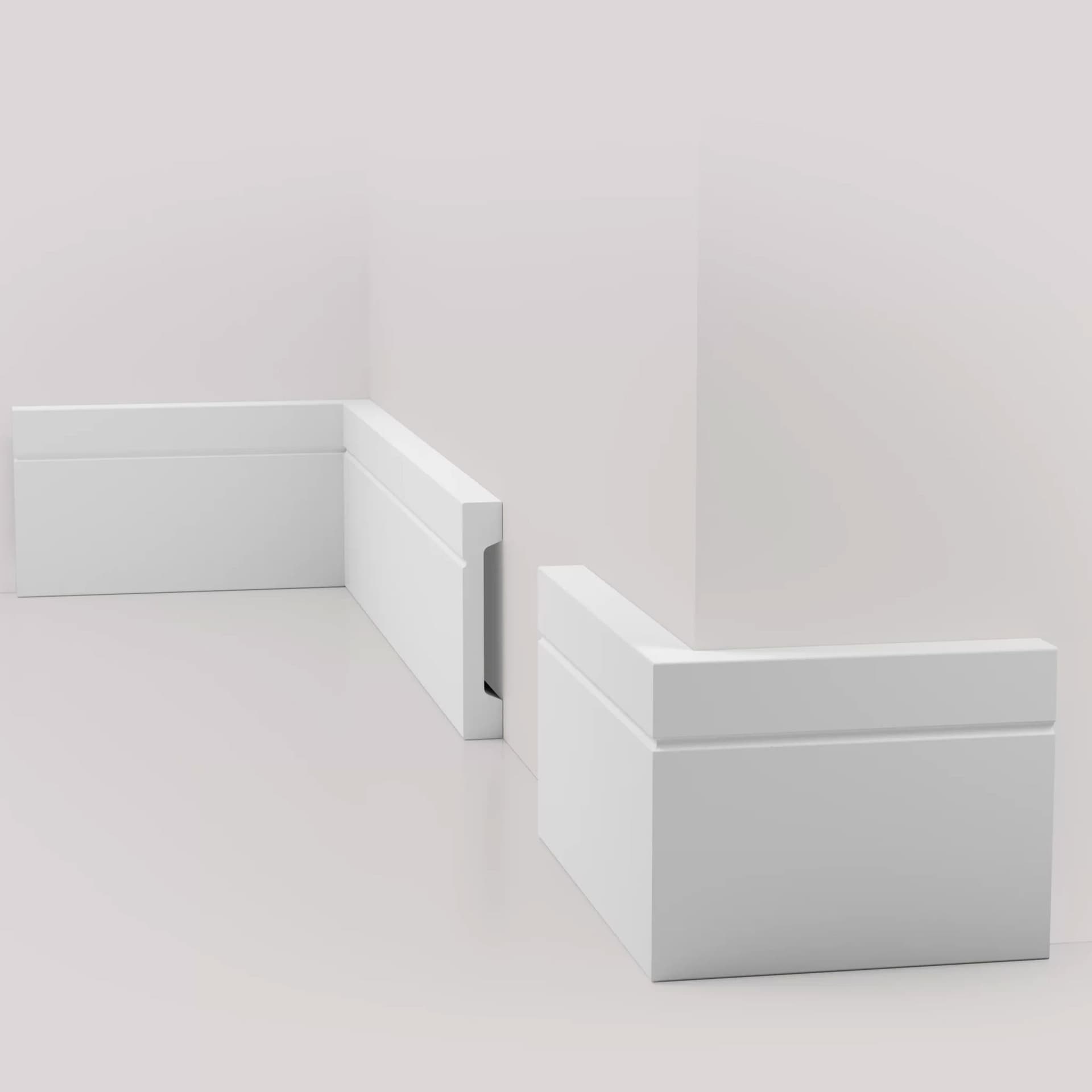 Battiscopa SQUADRATO BIANCO Passacavo ELEGANT 90x15mm in POLIMERI - Polistrutturato (prezzo al metro) - 4