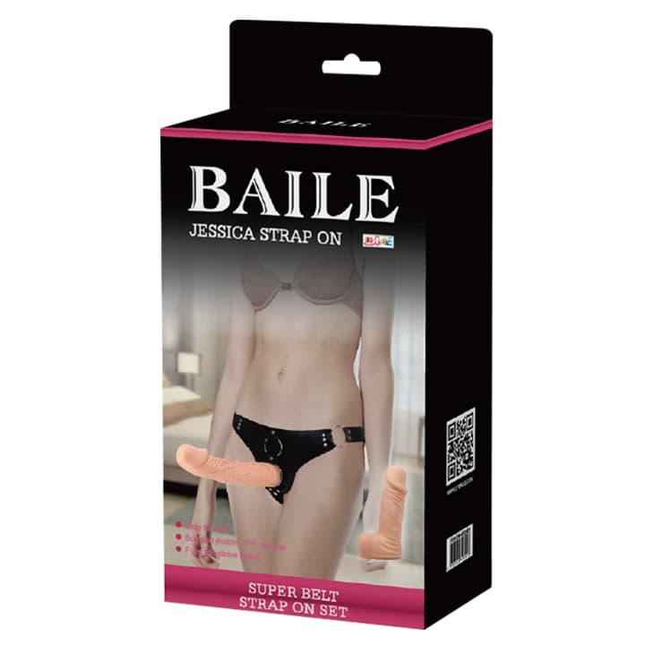 Strap-On Baile Jessica 2 Dildo 20 cm + 14,2 cm Harness Regolabile Doppio Dildo Realistico - 2
