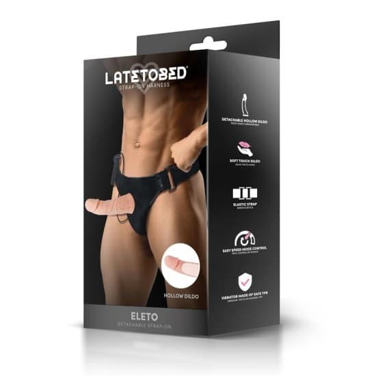 Strap-On Latetobed Eleto 15 cm Dildo Cavo Vibrante Multivelocità Harness Regolabile Telecomando - 5