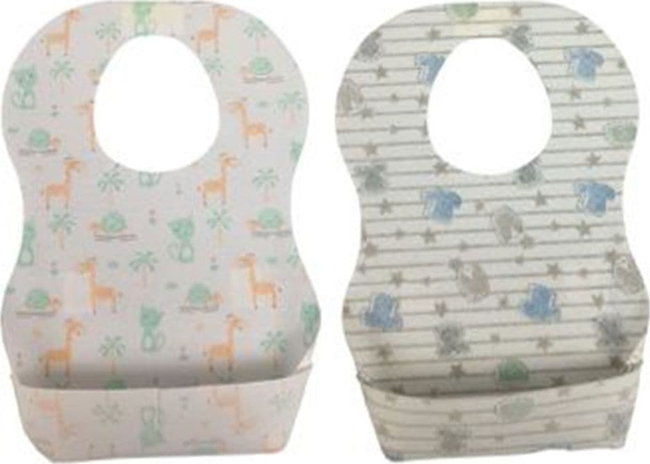 SET 3PZ DA 5 BAVETTE BAVAGLINO USA E GETTA MONOUSO 6M+ TASCA RACCOGLIPAPPA ADESIVI 248300 - 2