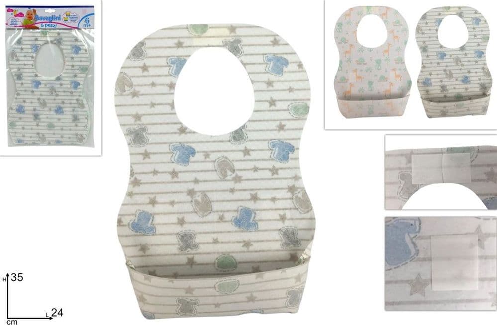 SET 3PZ DA 5 BAVETTE BAVAGLINO USA E GETTA MONOUSO 6M+ TASCA RACCOGLIPAPPA ADESIVI 248300 - 4