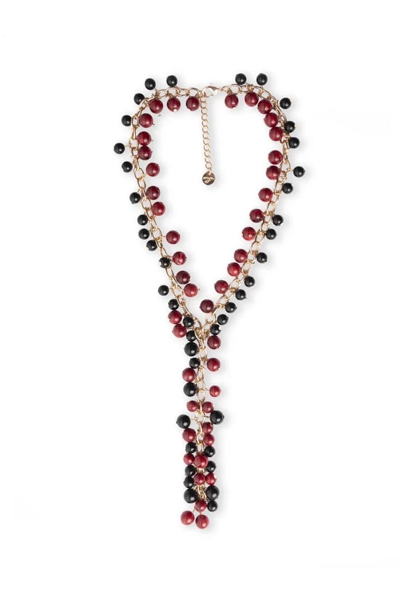 Collana a catena in metallo con charms e sfere rosse e nere | MYA ACCESSORIES - 2