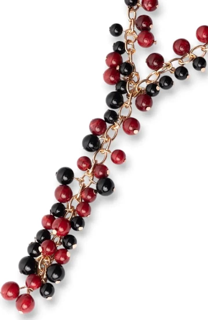 Collana a catena in metallo con charms e sfere rosse e nere | MYA ACCESSORIES - 3
