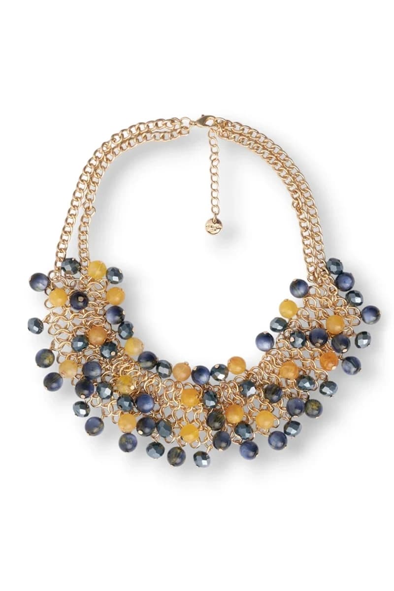 Collana in metallo con pietre in vetro sfaccettate blu | MYA ACCESSORIES - 2