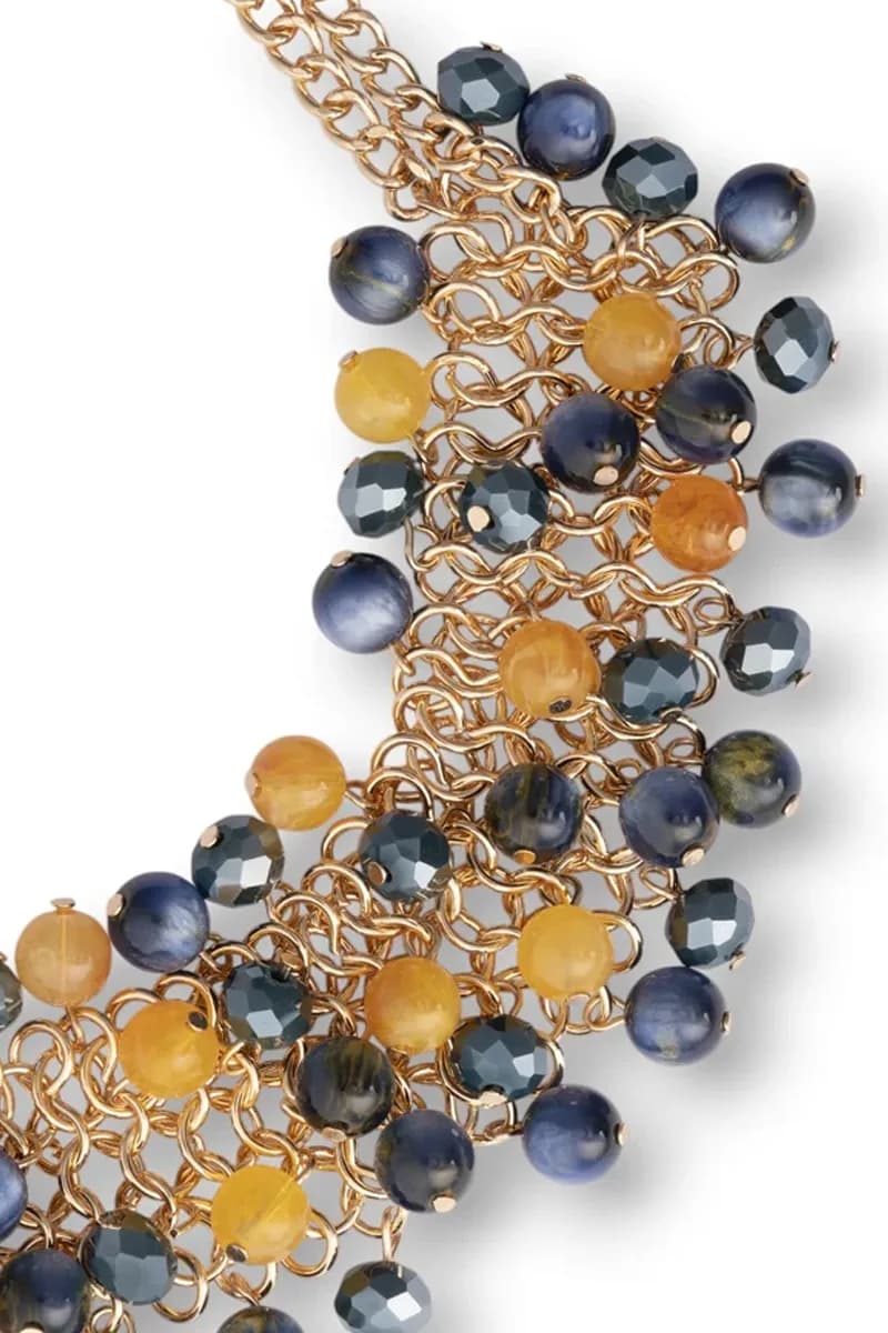 Collana in metallo con pietre in vetro sfaccettate blu | MYA ACCESSORIES - 3