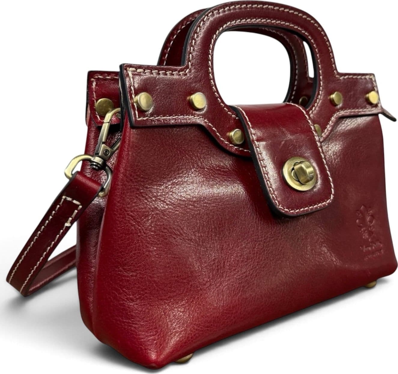 Modarno Borsetta donna a mano e tracolla in vera pelle vacchetta 21x8x14 cm - 2