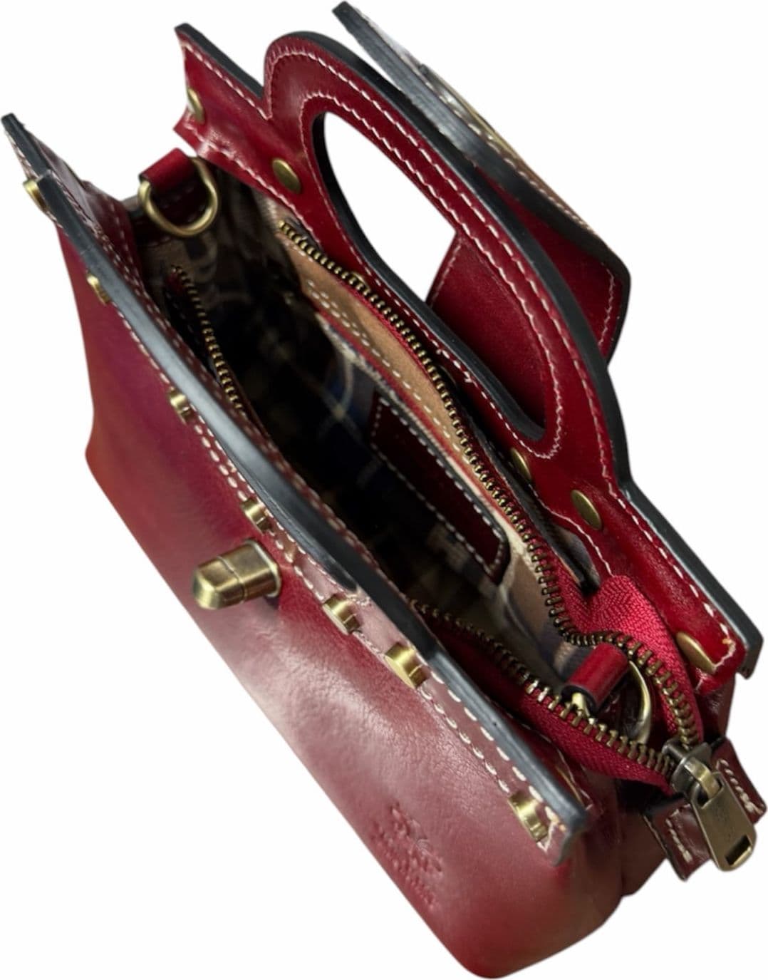 Modarno Borsetta donna a mano e tracolla in vera pelle vacchetta 21x8x14 cm - 5